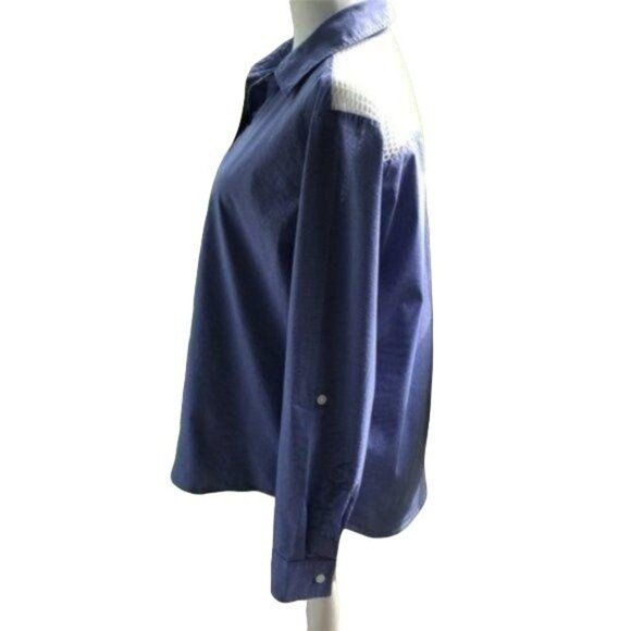 Marc New York Andrew Marc Blue Button-Down Shirt W/ Mesh Shoulder Detail Medium - Picture 4 of 8